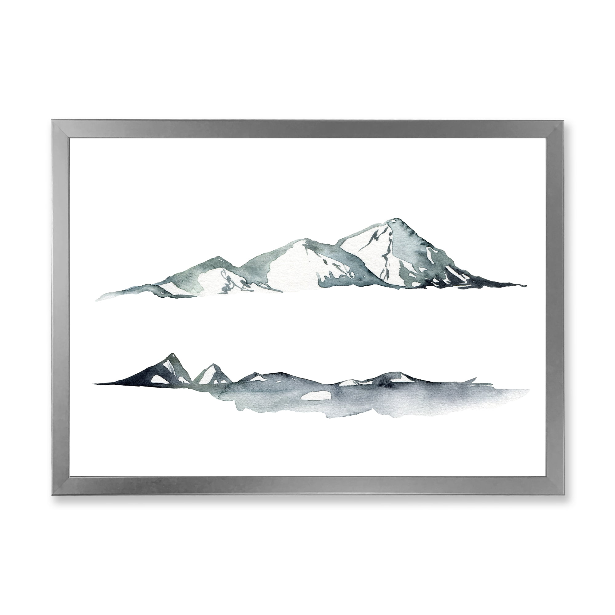 Designart 'Minimalistic Dark Blue Mountains Landscape' Modern Framed Art Print