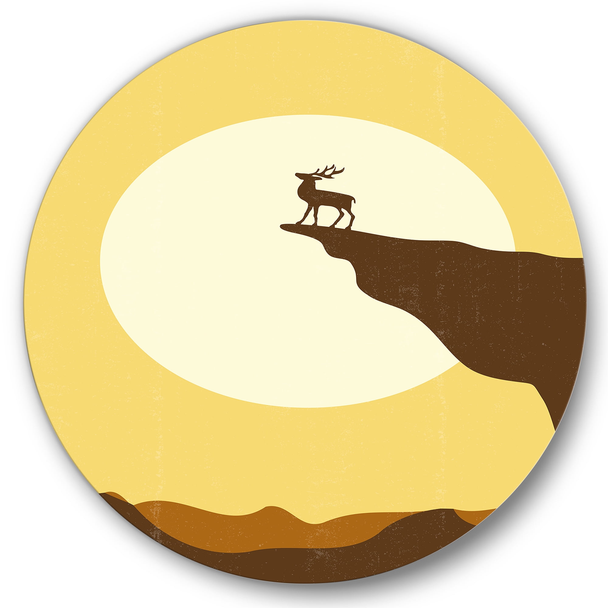 Designart 'Minimalistic Deer At Sunset On Mountain Top' Lake House Circle Metal Wall Art 11x11 - Disc of 11