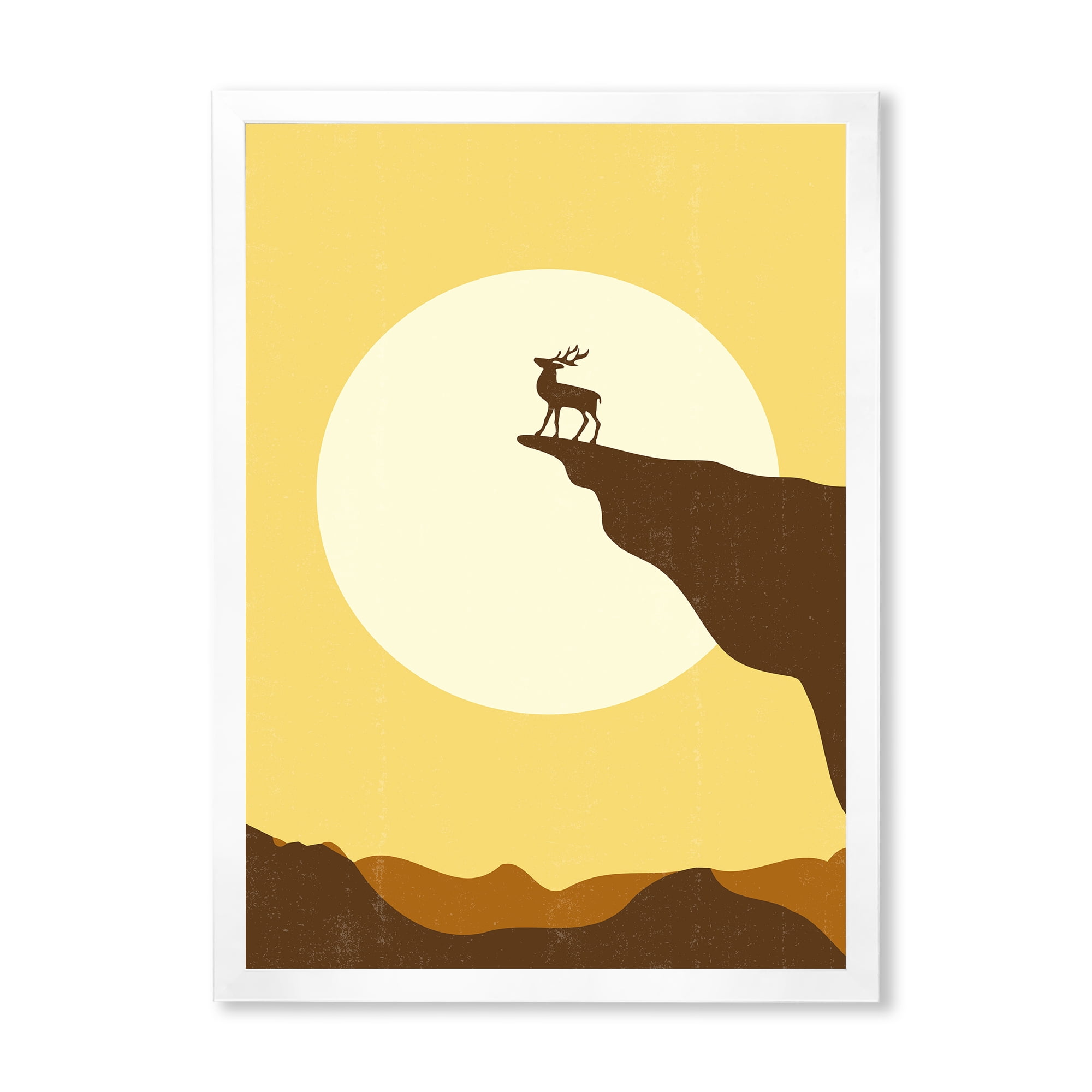 Designart 'Minimalistic Deer At Sunset On Mountain Top' Lake House Framed Art Print
