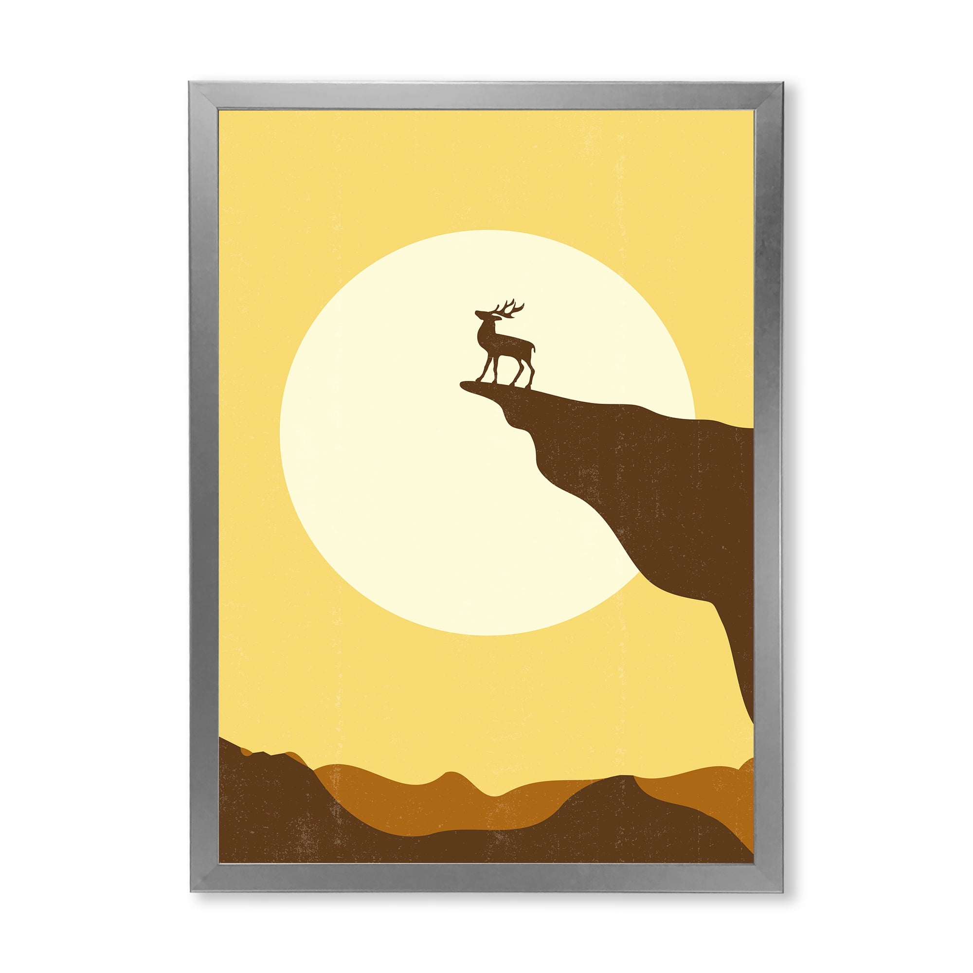 Designart 'Minimalistic Deer At Sunset On Mountain Top' Lake House Framed Art Print