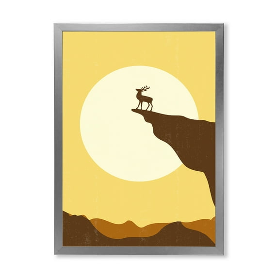 Designart 'Minimalistic Deer At Sunset On Mountain Top' Lake House Framed Art Print