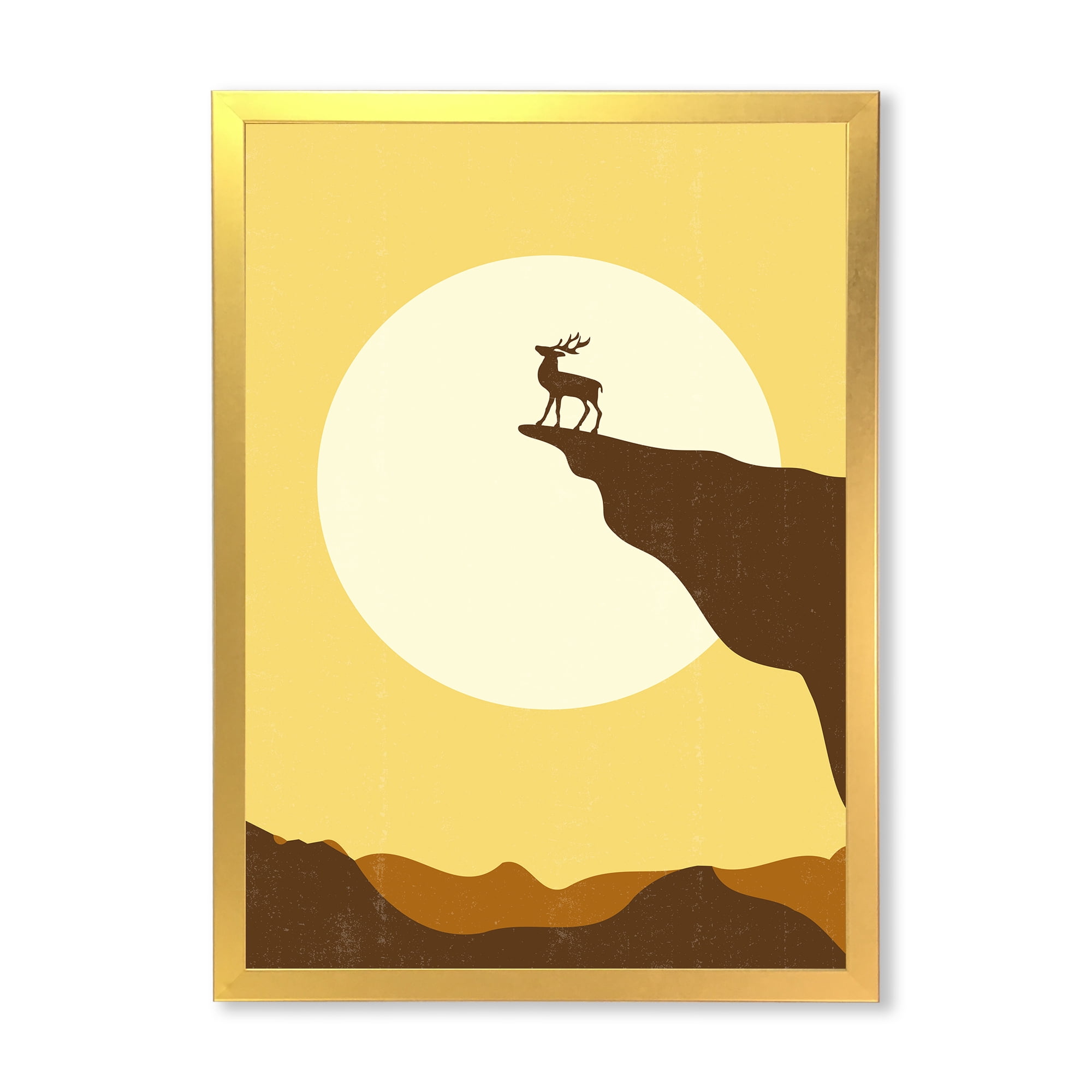 Designart 'Minimalistic Deer At Sunset On Mountain Top' Lake House Framed Art Print