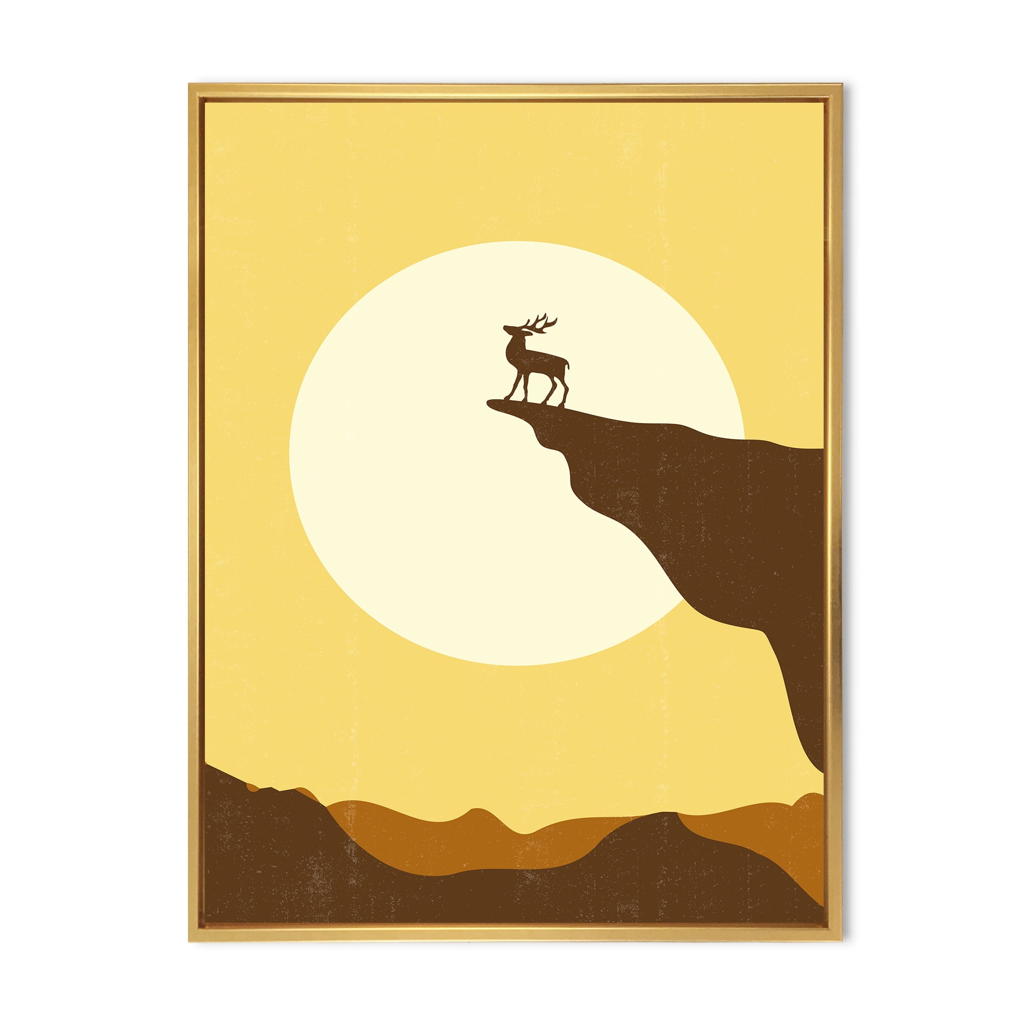 Designart 'Minimalistic Deer At Sunset On Mountain Top' Lake House Framed Canvas Wall Art Print