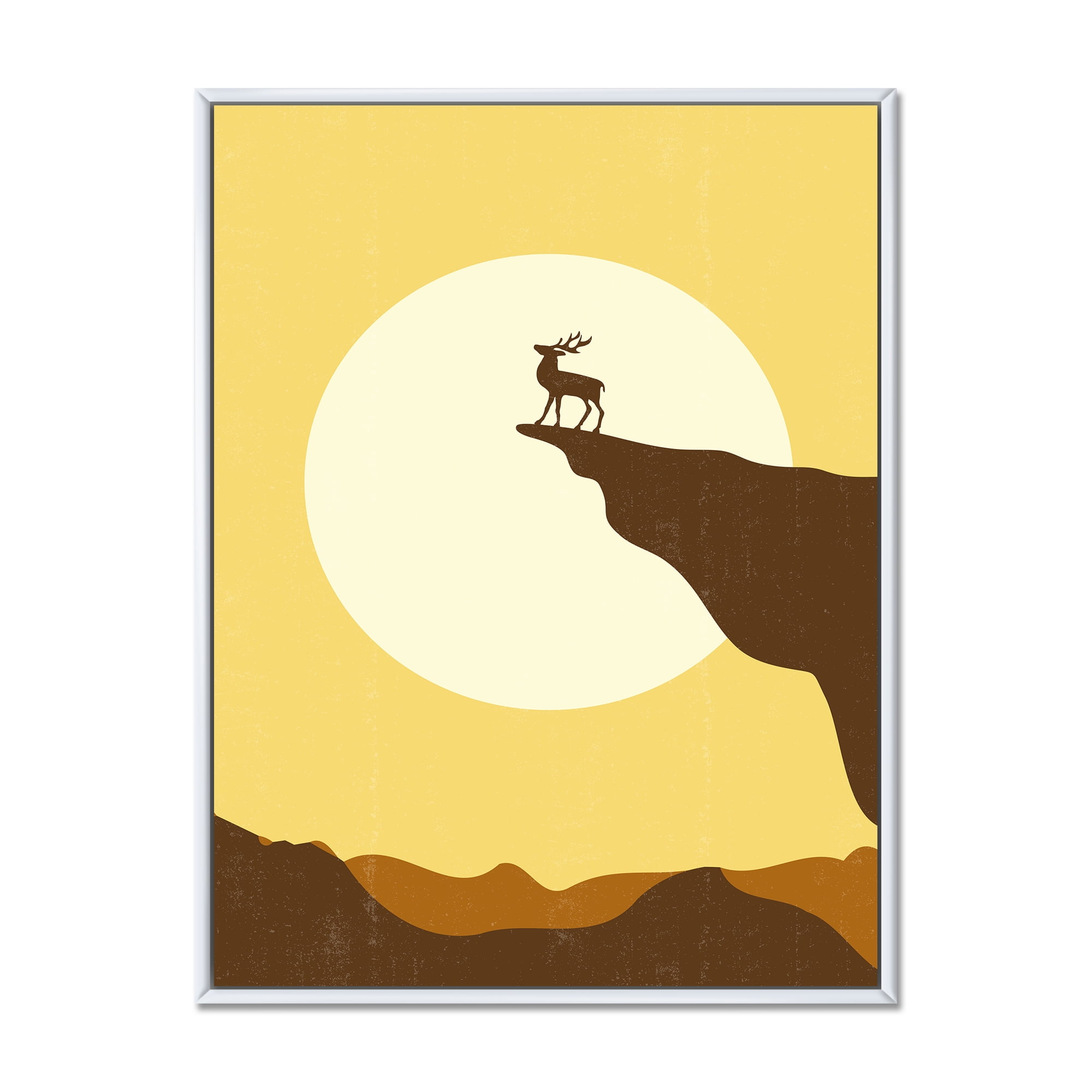Designart 'Minimalistic Deer At Sunset On Mountain Top' Lake House Framed Canvas Wall Art Print