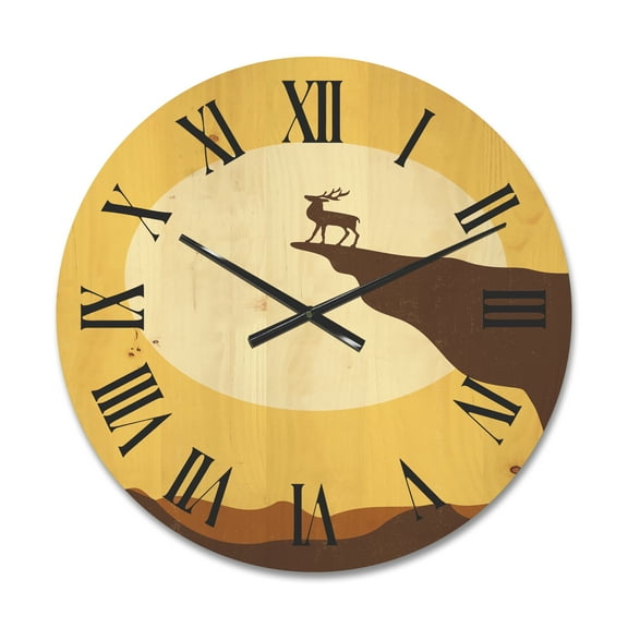 Designart 'Minimalistic Deer At Sunset On Mountain Top' Lake House Wood Wall Clock