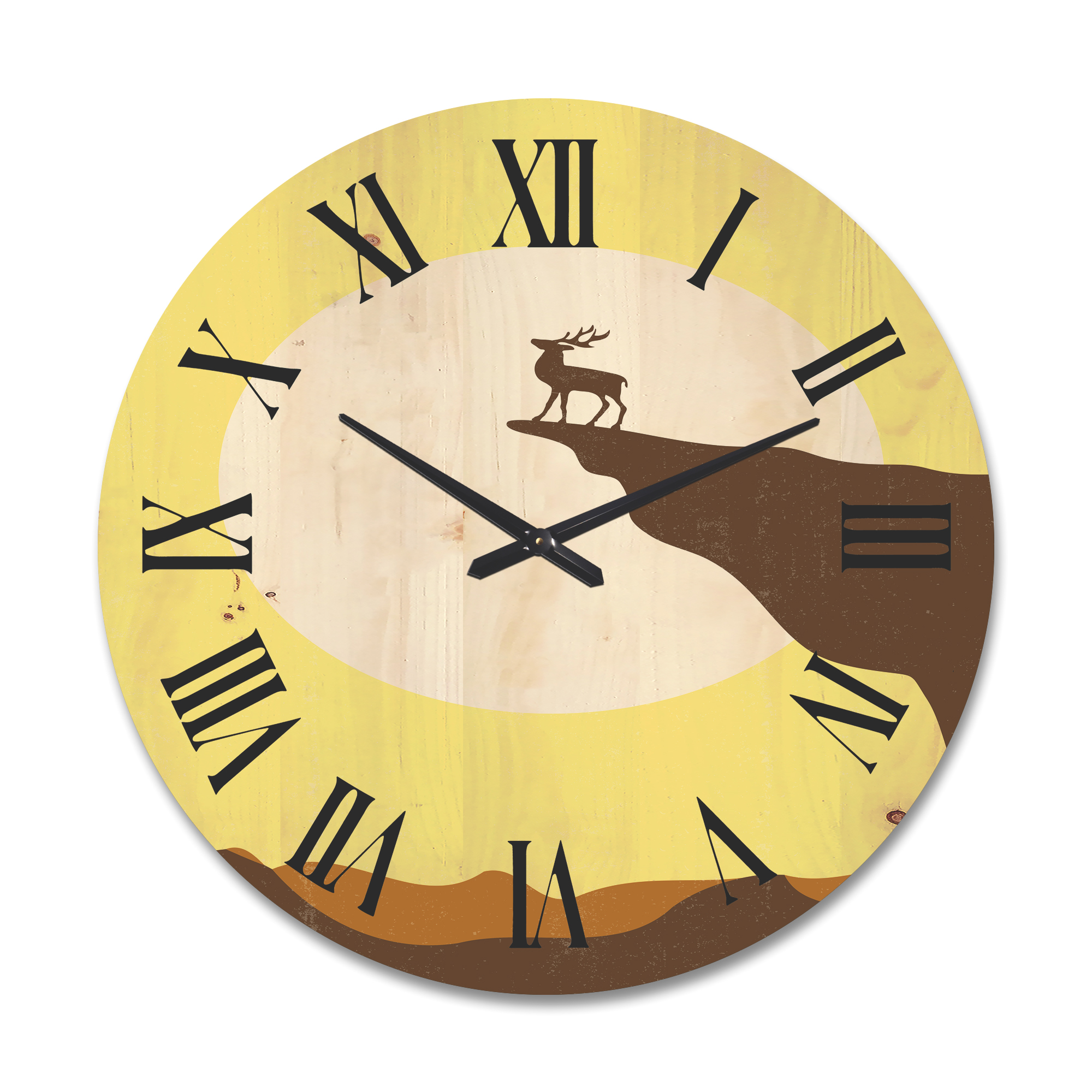 Designart 'Minimalistic Deer At Sunset On Mountain Top' Lake House Wood Wall Clock