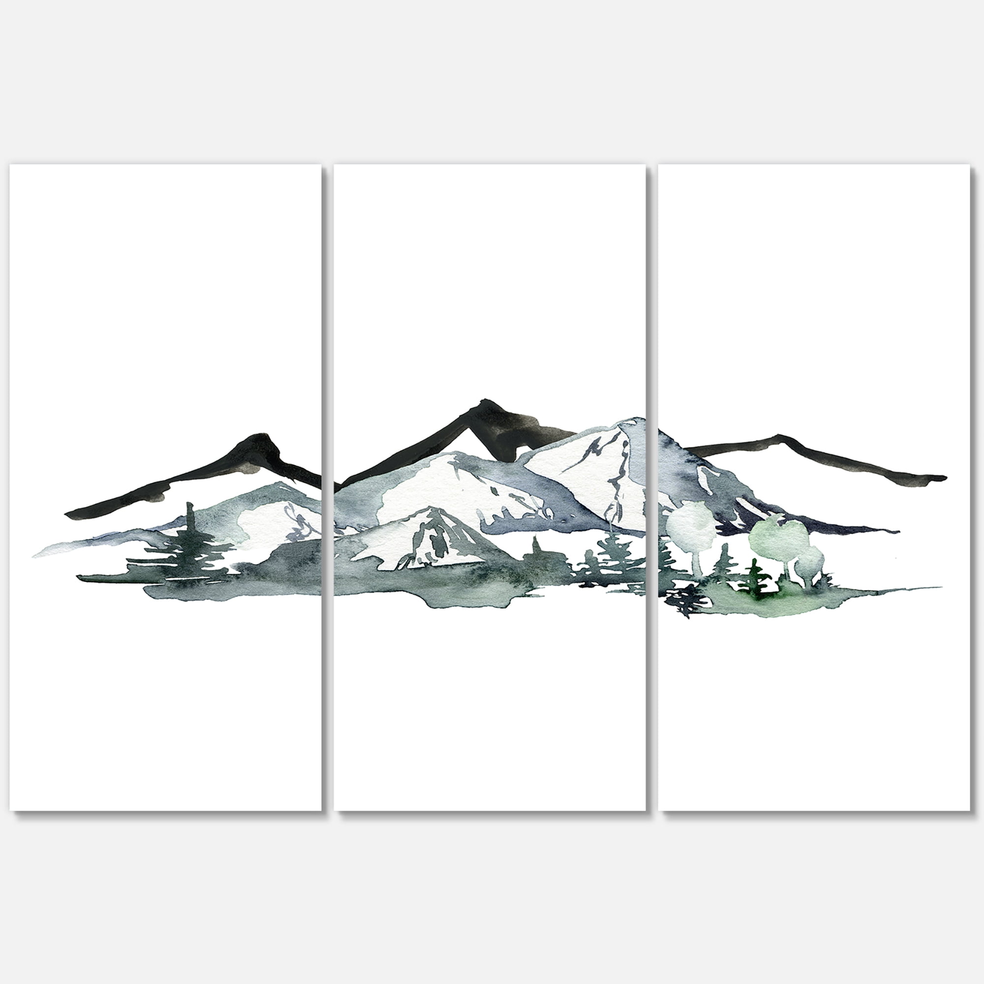 Designart ' Minimalistic Fir Forest and Winter Mountains I ' Modern Canvas Wall Art Print