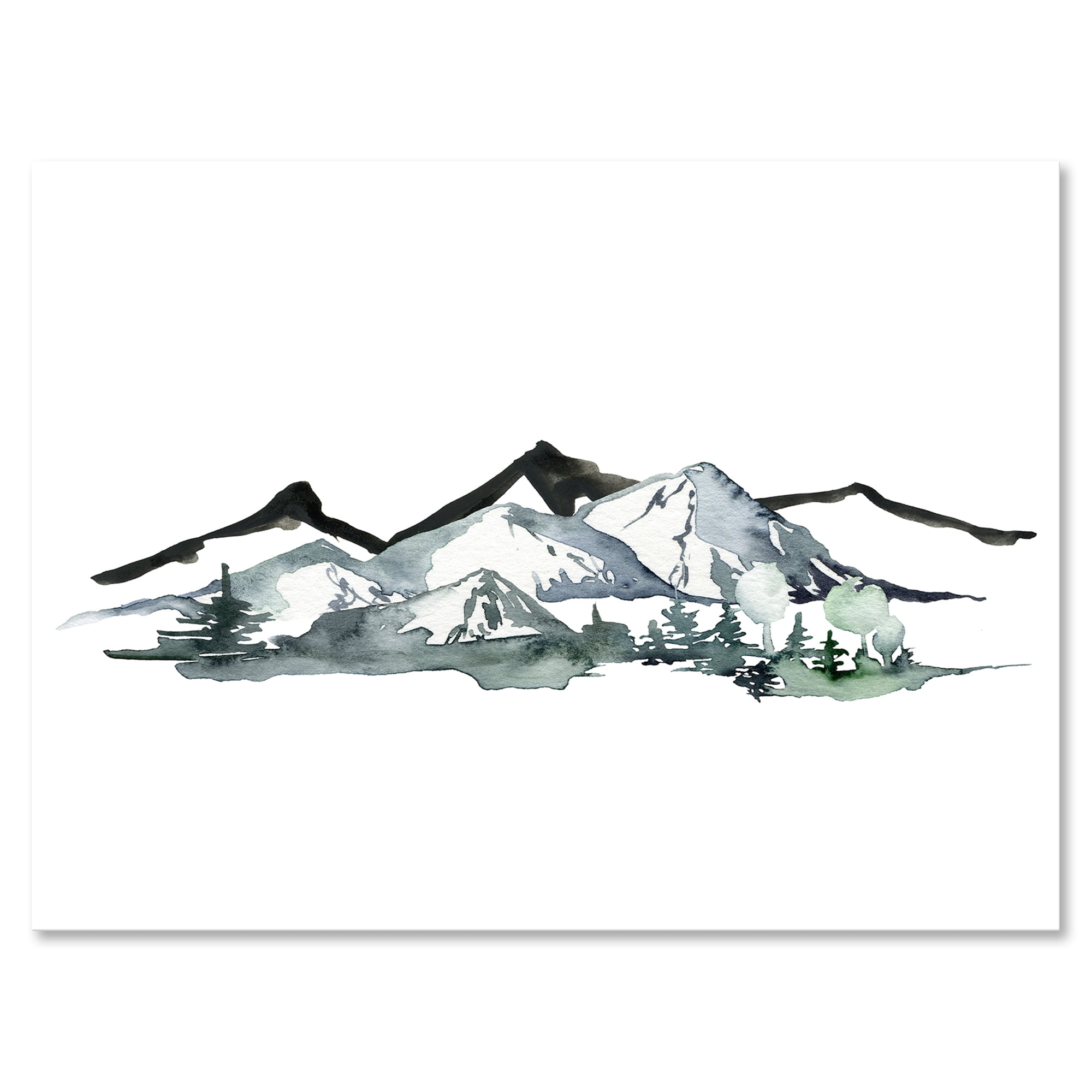 Designart ' Minimalistic Fir Forest and Winter Mountains I ' Modern Canvas Wall Art Print