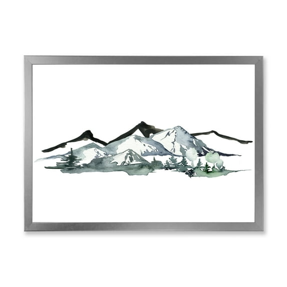 Designart 'Minimalistic Fir Forest and Winter Mountains I' Modern Framed Art Print