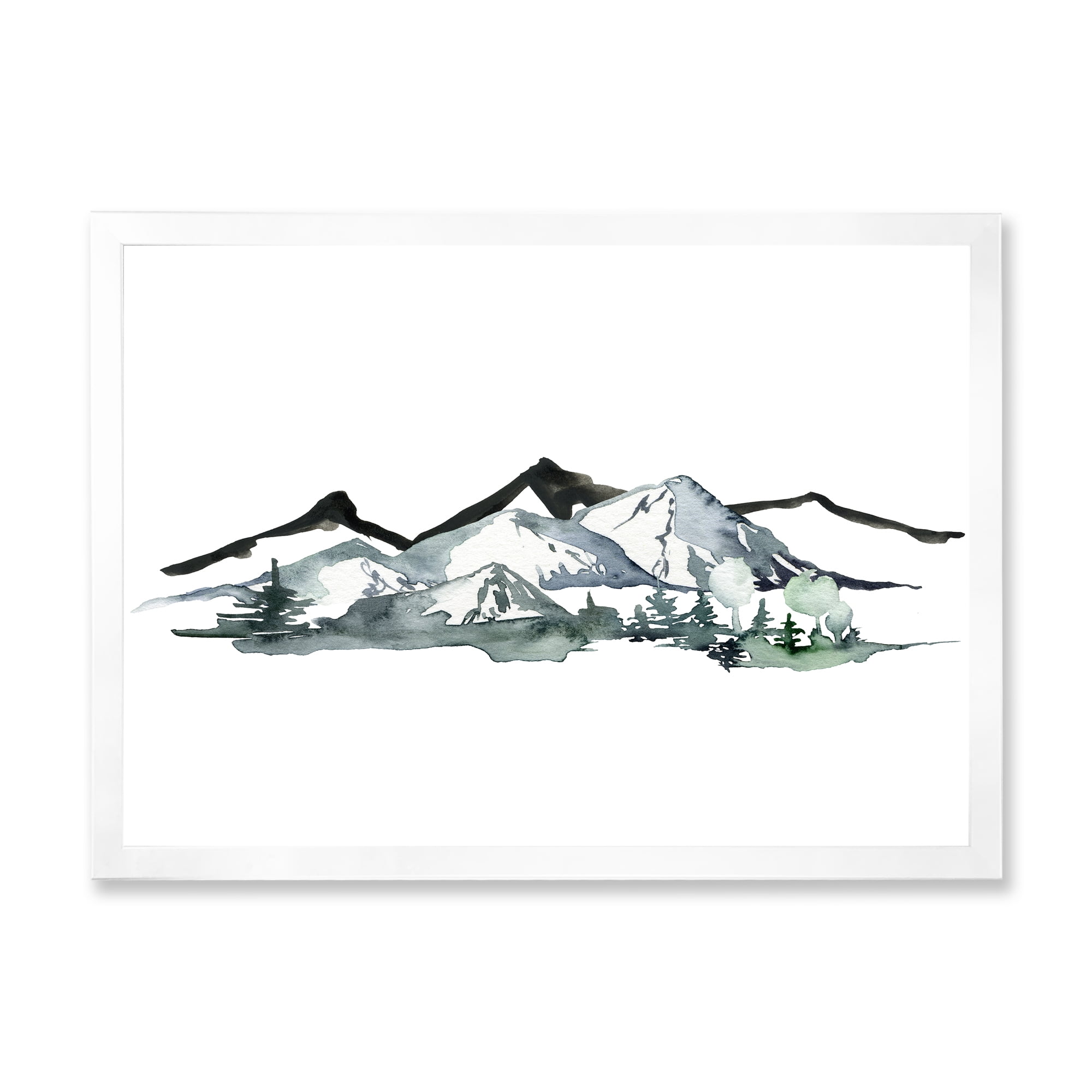 Designart 'Minimalistic Fir Forest and Winter Mountains I' Modern Framed Art Print