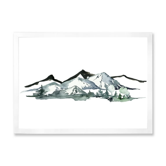 Designart 'Minimalistic Fir Forest and Winter Mountains I' Modern Framed Art Print