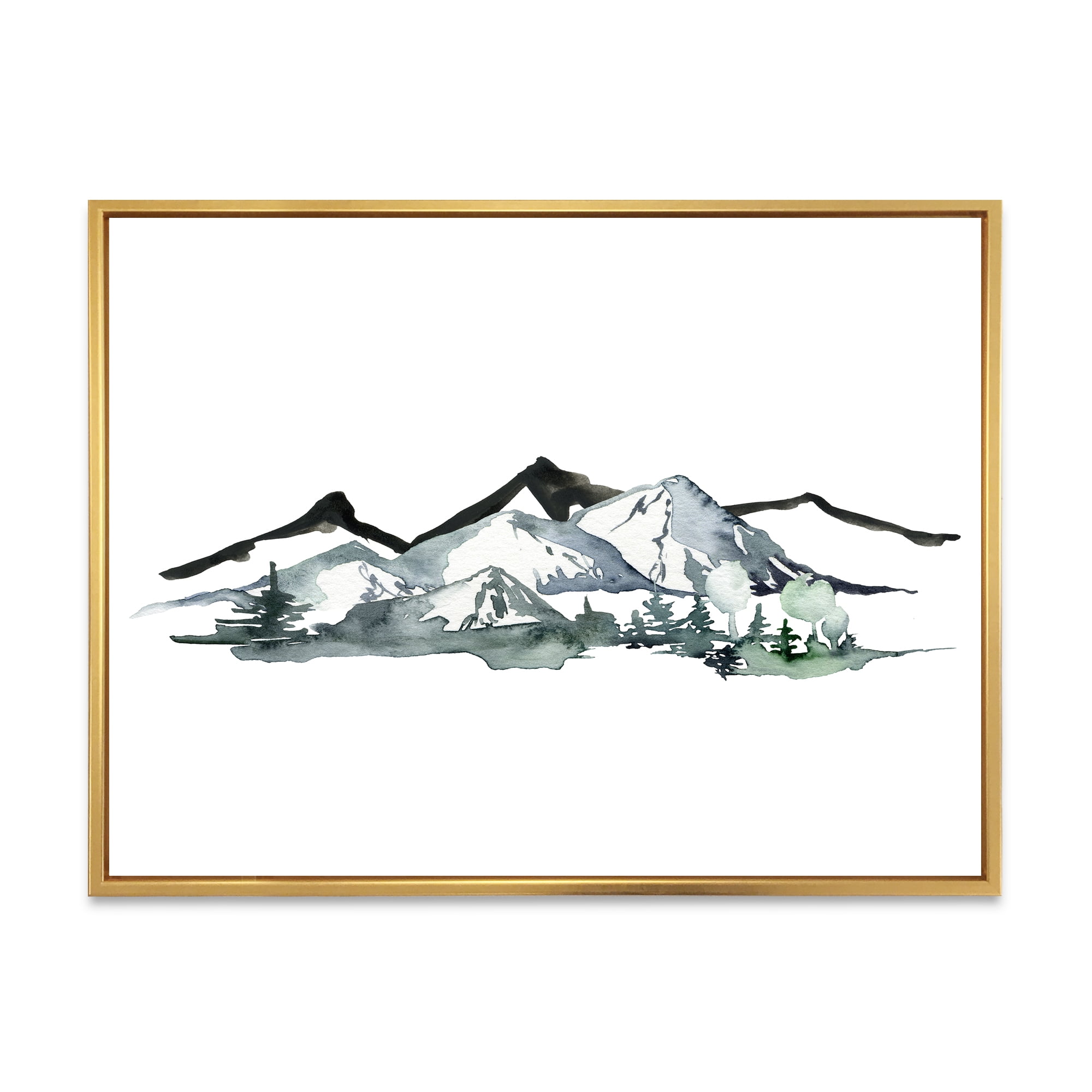 Designart 'Minimalistic Fir Forest and Winter Mountains I' Modern Framed Canvas Wall Art Print