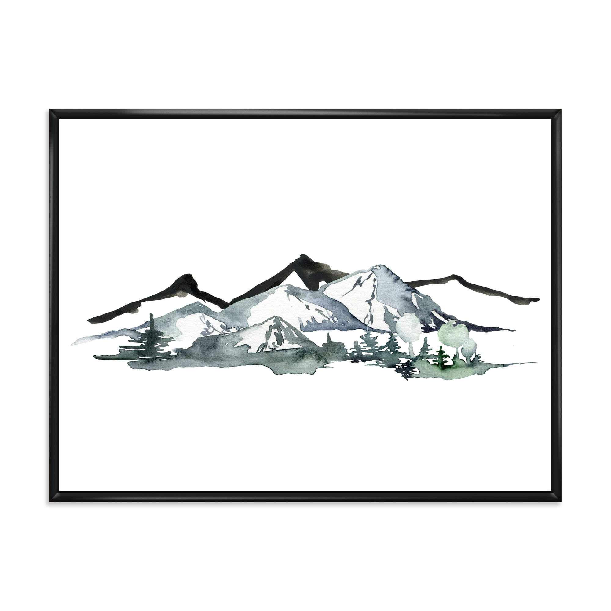 Designart 'Minimalistic Fir Forest and Winter Mountains I' Modern Framed Canvas Wall Art Print