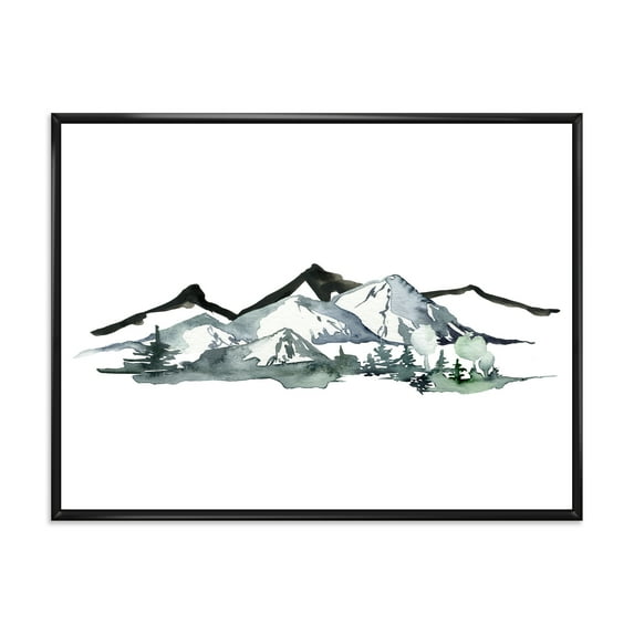 Designart 'Minimalistic Fir Forest and Winter Mountains I' Modern Framed Canvas Wall Art Print