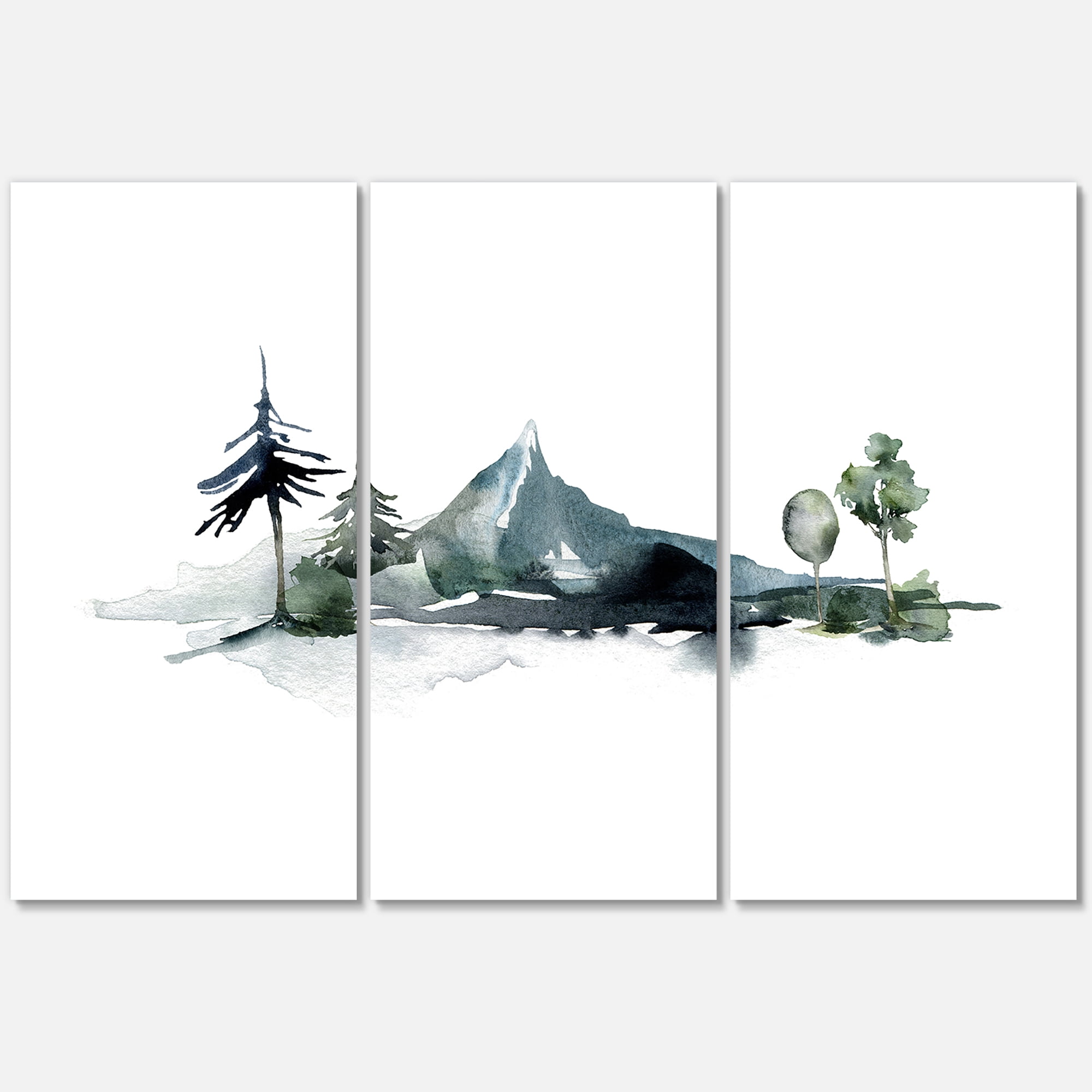 Designart ' Minimalistic Fir Forest and Winter Mountains II ' Modern Canvas Wall Art Print