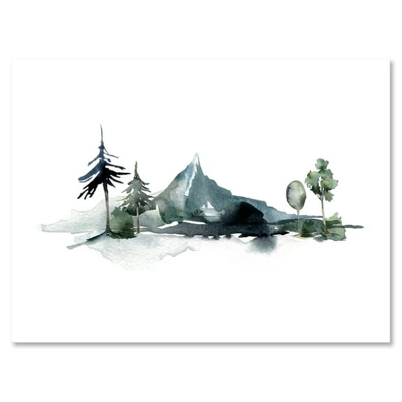 Designart ' Minimalistic Fir Forest and Winter Mountains II ' Modern Canvas Wall Art Print
