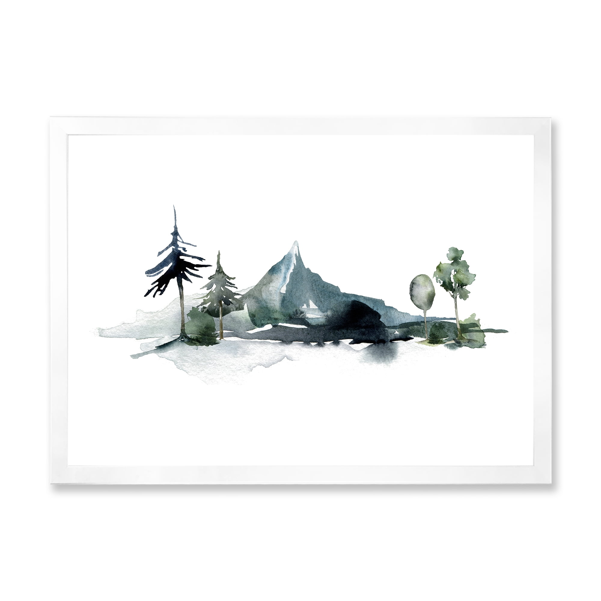 Designart 'Minimalistic Fir Forest and Winter Mountains II' Modern Framed Art Print
