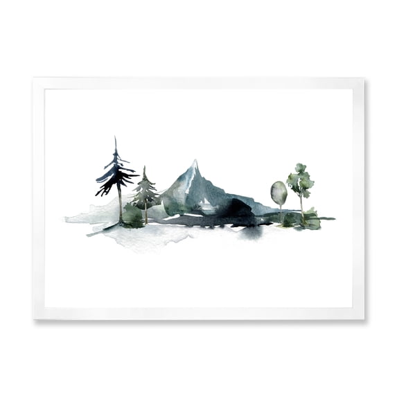 Designart 'Minimalistic Fir Forest and Winter Mountains II' Modern Framed Art Print