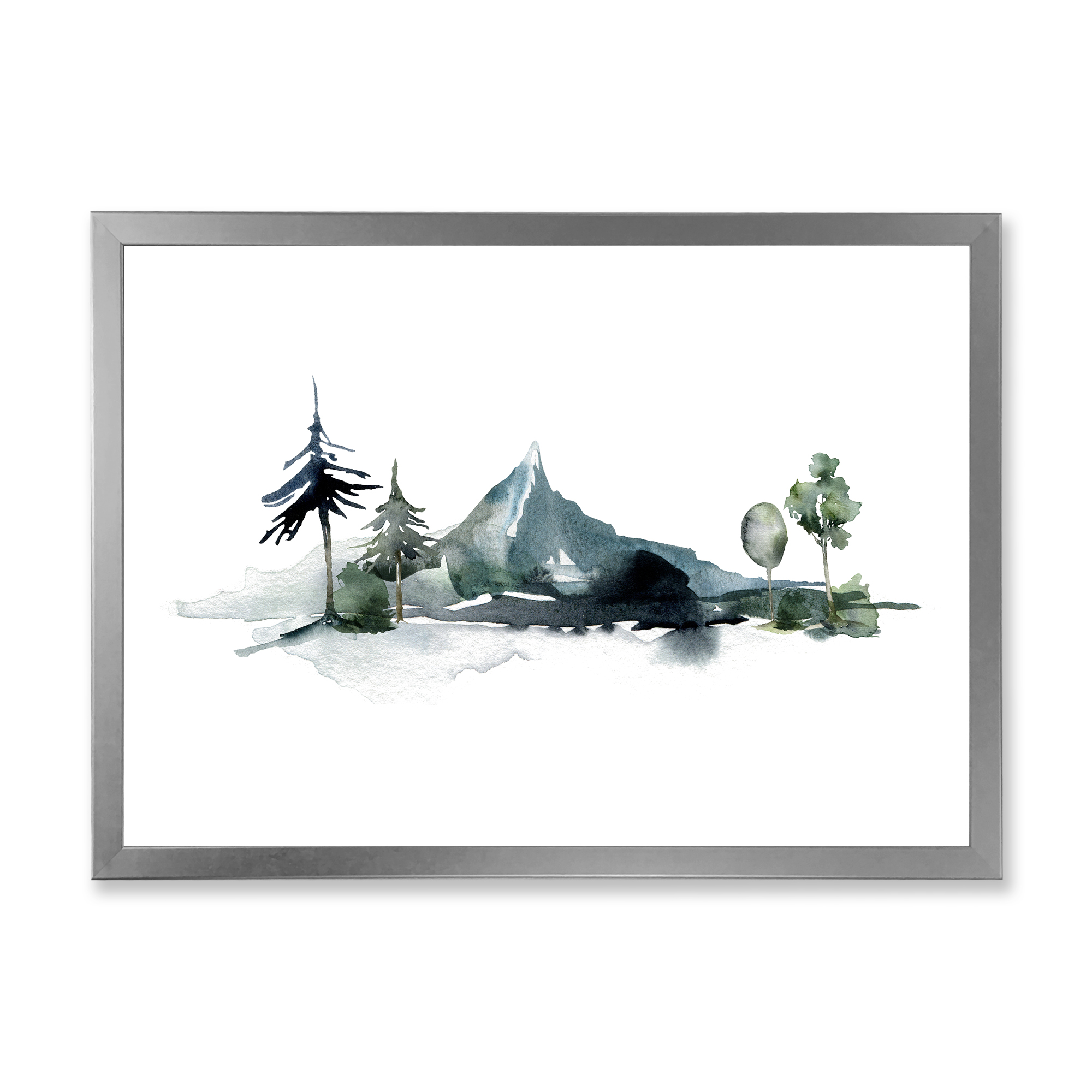 Designart 'Minimalistic Fir Forest and Winter Mountains II' Modern Framed Art Print