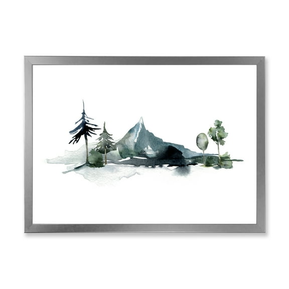 Designart 'Minimalistic Fir Forest and Winter Mountains II' Modern Framed Art Print