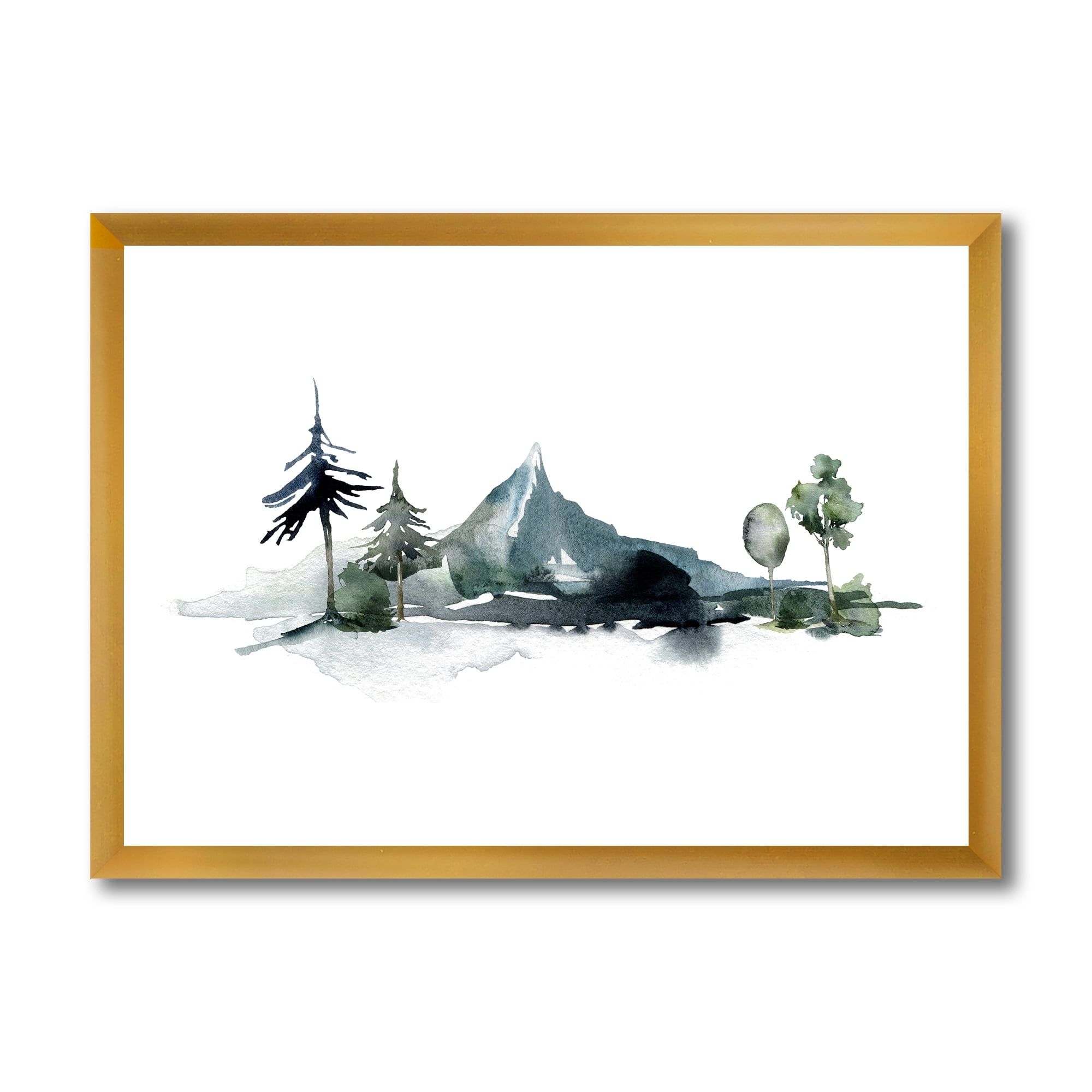 Designart 'Minimalistic Fir Forest and Winter Mountains II' Modern Framed Art Print