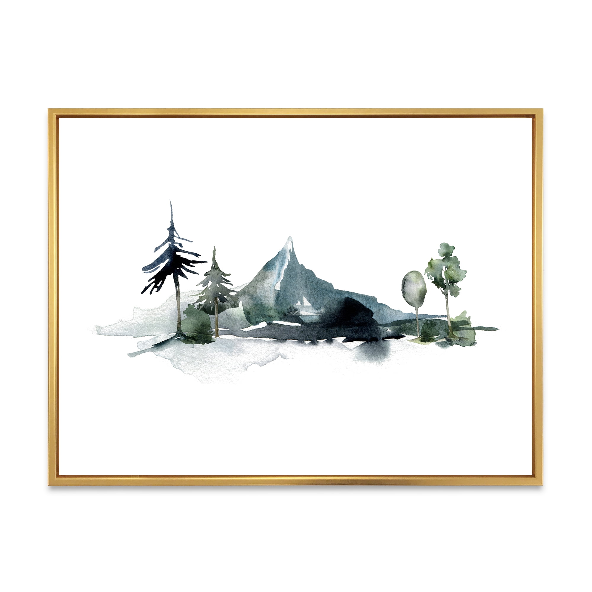 Designart 'Minimalistic Fir Forest and Winter Mountains II' Modern Framed Canvas Wall Art Print