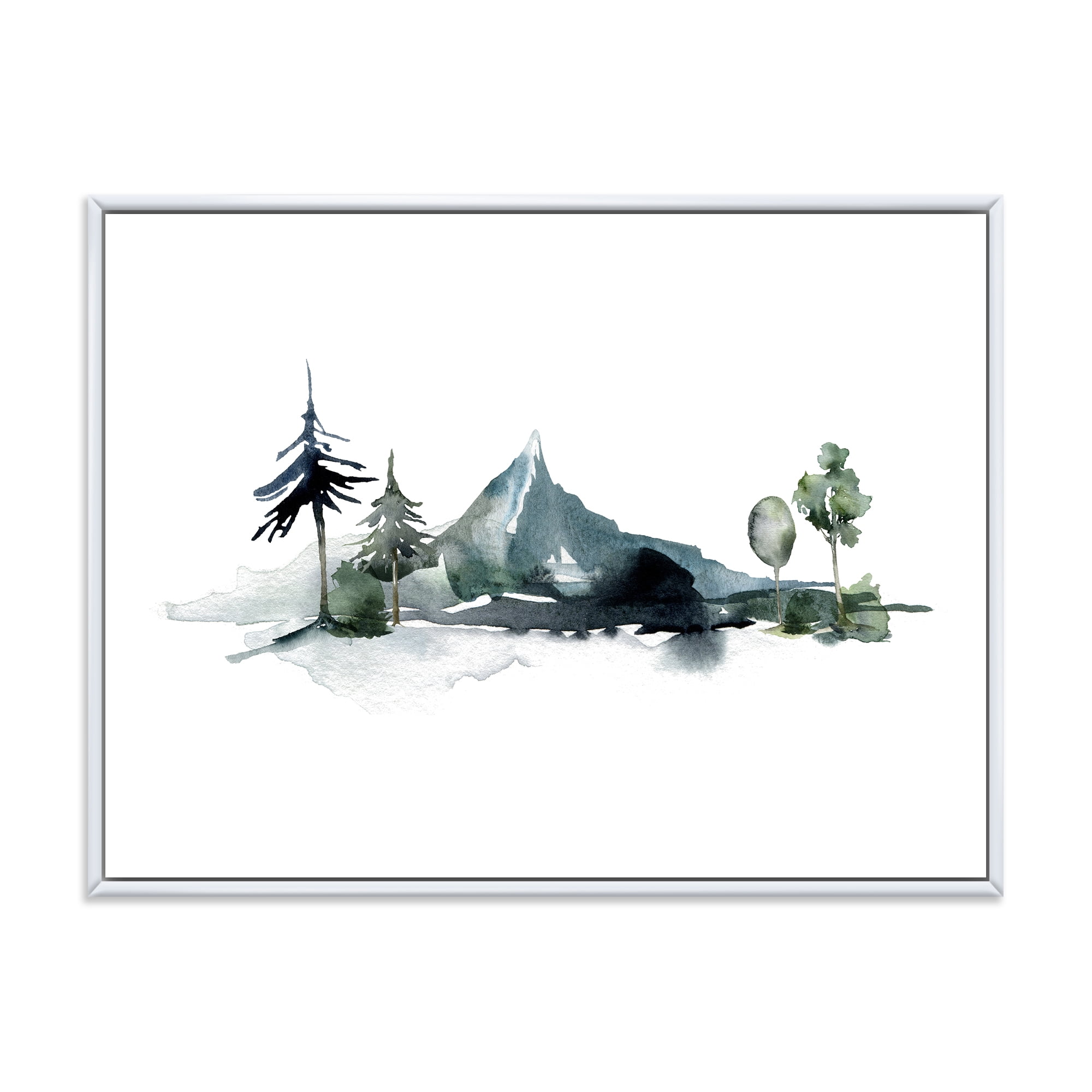 Designart 'Minimalistic Fir Forest and Winter Mountains II' Modern Framed Canvas Wall Art Print