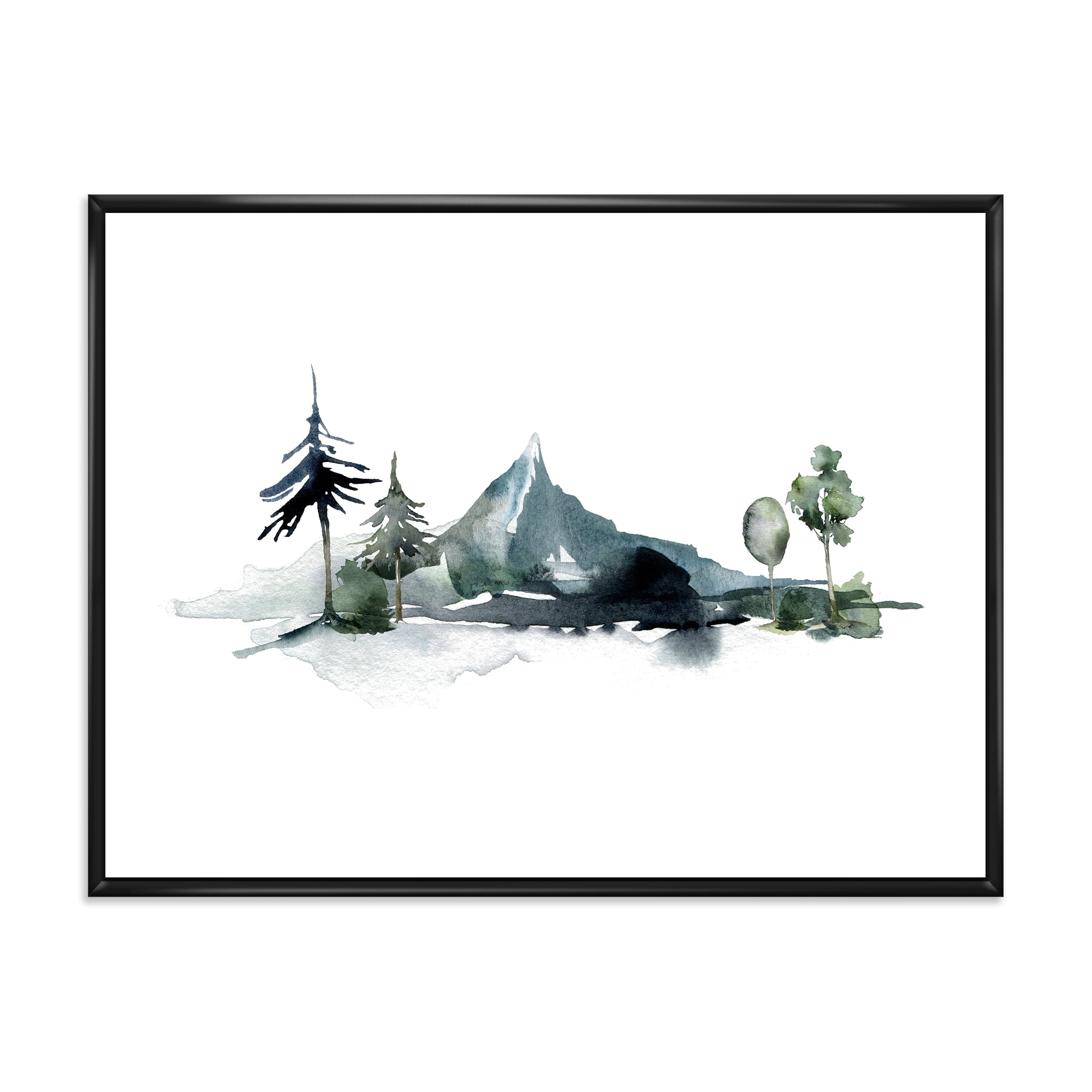 Designart 'Minimalistic Fir Forest and Winter Mountains II' Modern Framed Canvas Wall Art Print