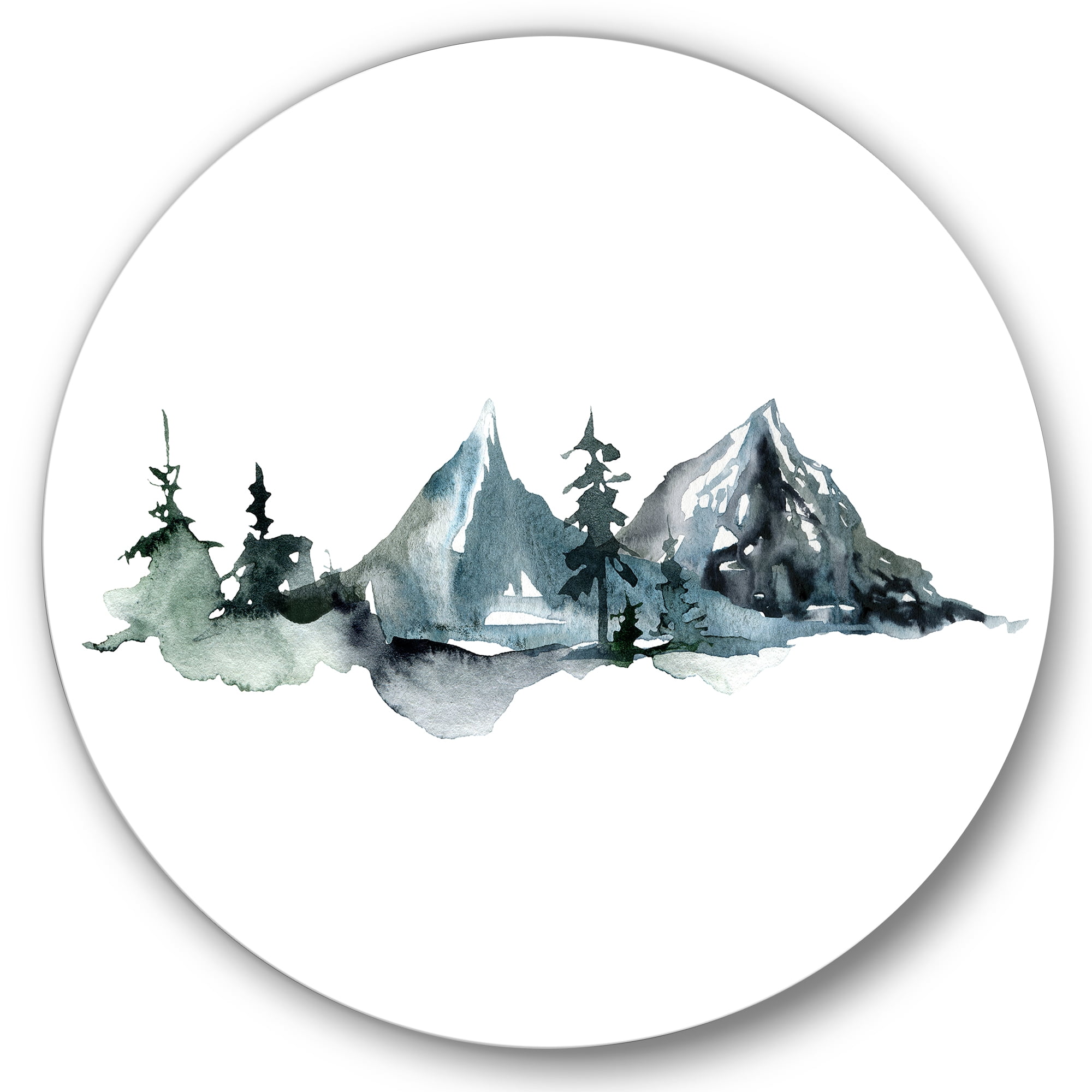 Designart 'Minimalistic Fir Forest and Winter Mountains III' Modern Circle Metal Wall Art 36x36 - Disc of 36