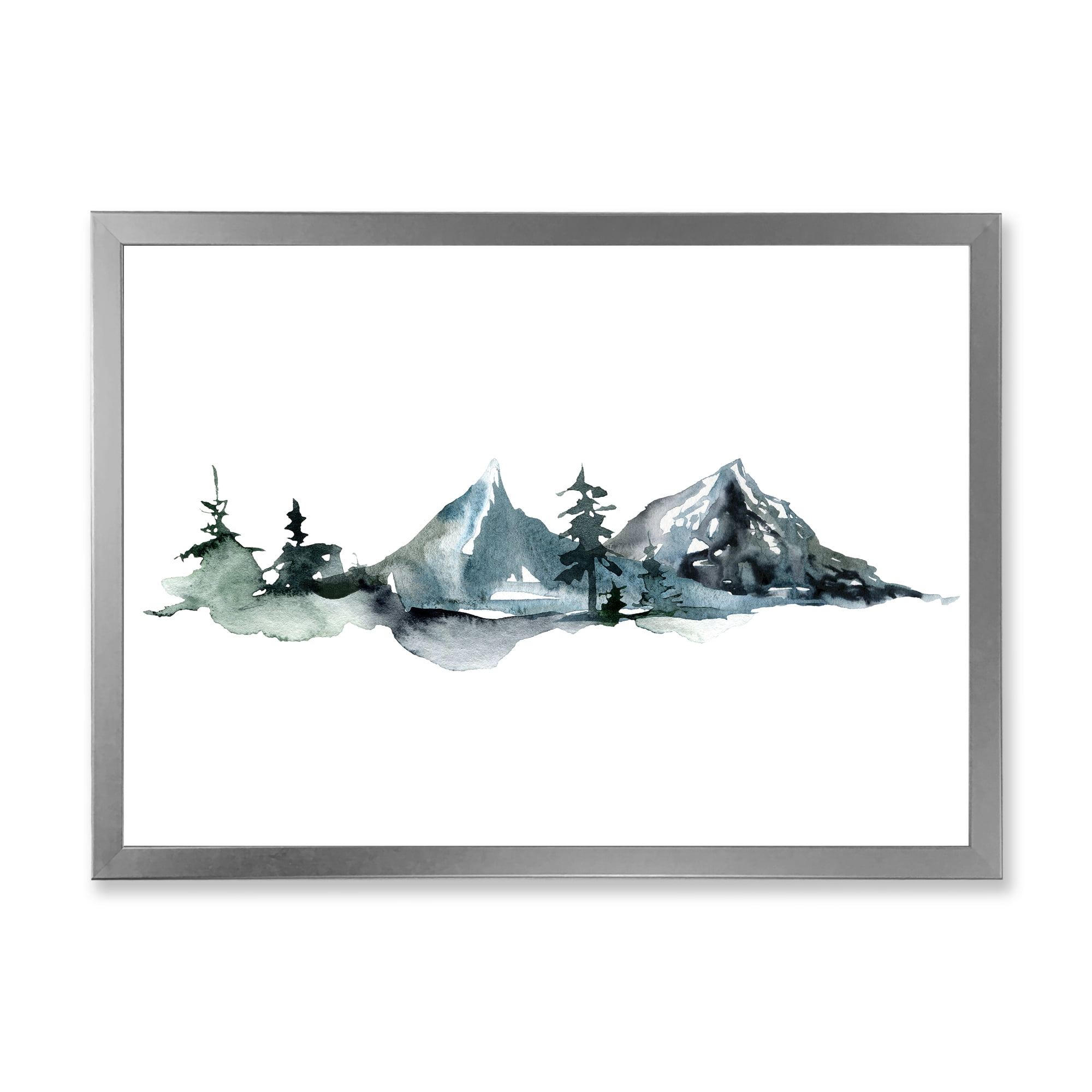 Designart 'Minimalistic Fir Forest and Winter Mountains III' Modern Framed Art Print