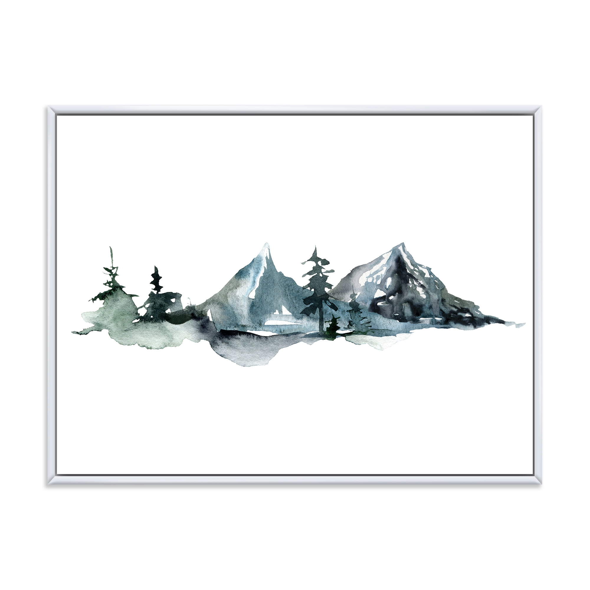 Designart 'Minimalistic Fir Forest and Winter Mountains III' Modern Framed Canvas Wall Art Print