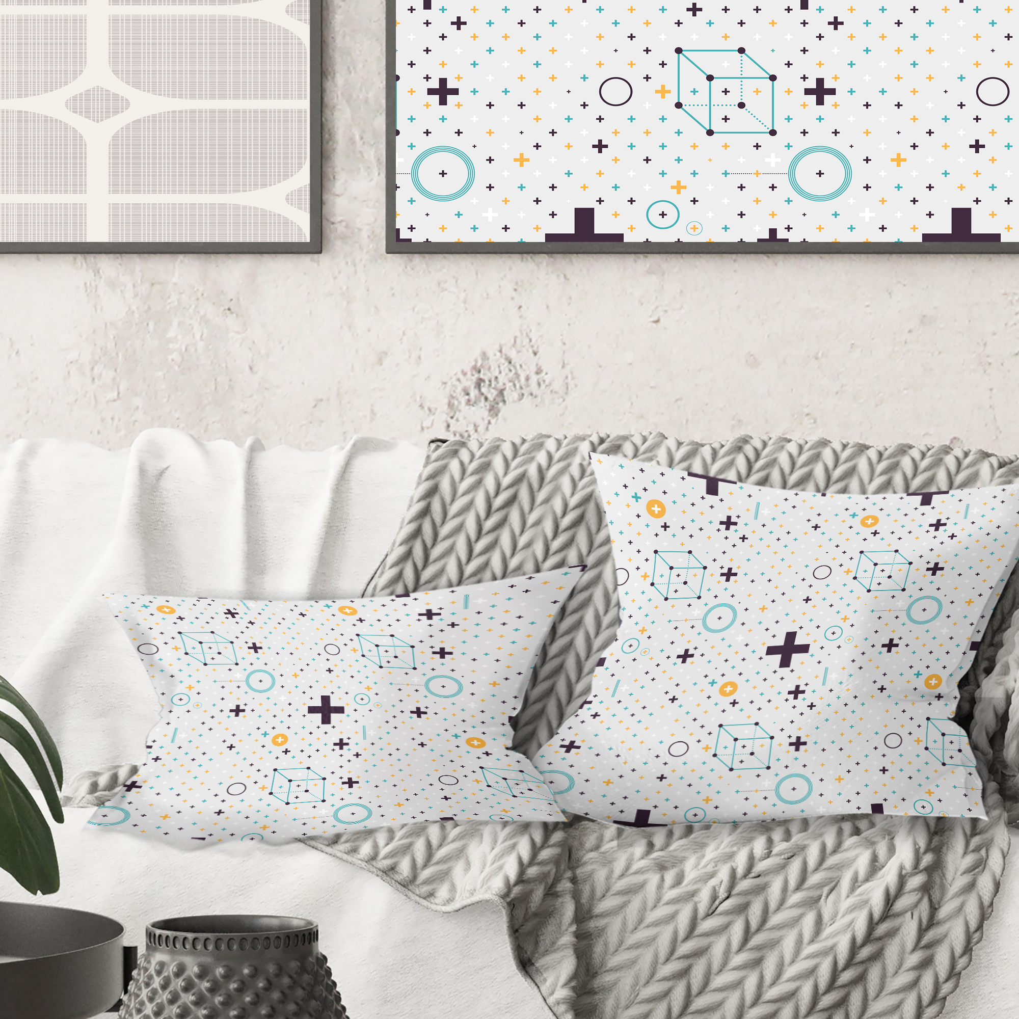 Designart Minimalistic Geometric Elements' Mid-Century Modern Throw Pillow - 18x18