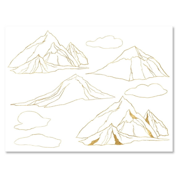 Designart ' Minimalistic Gold Linear Set Of Clouds and Mountains ' Modern Canvas Wall Art Print