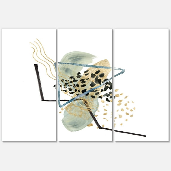 Designart ' Minimalistic Golden Polka Dots and Ink Mountains ' Modern Canvas Wall Art Print