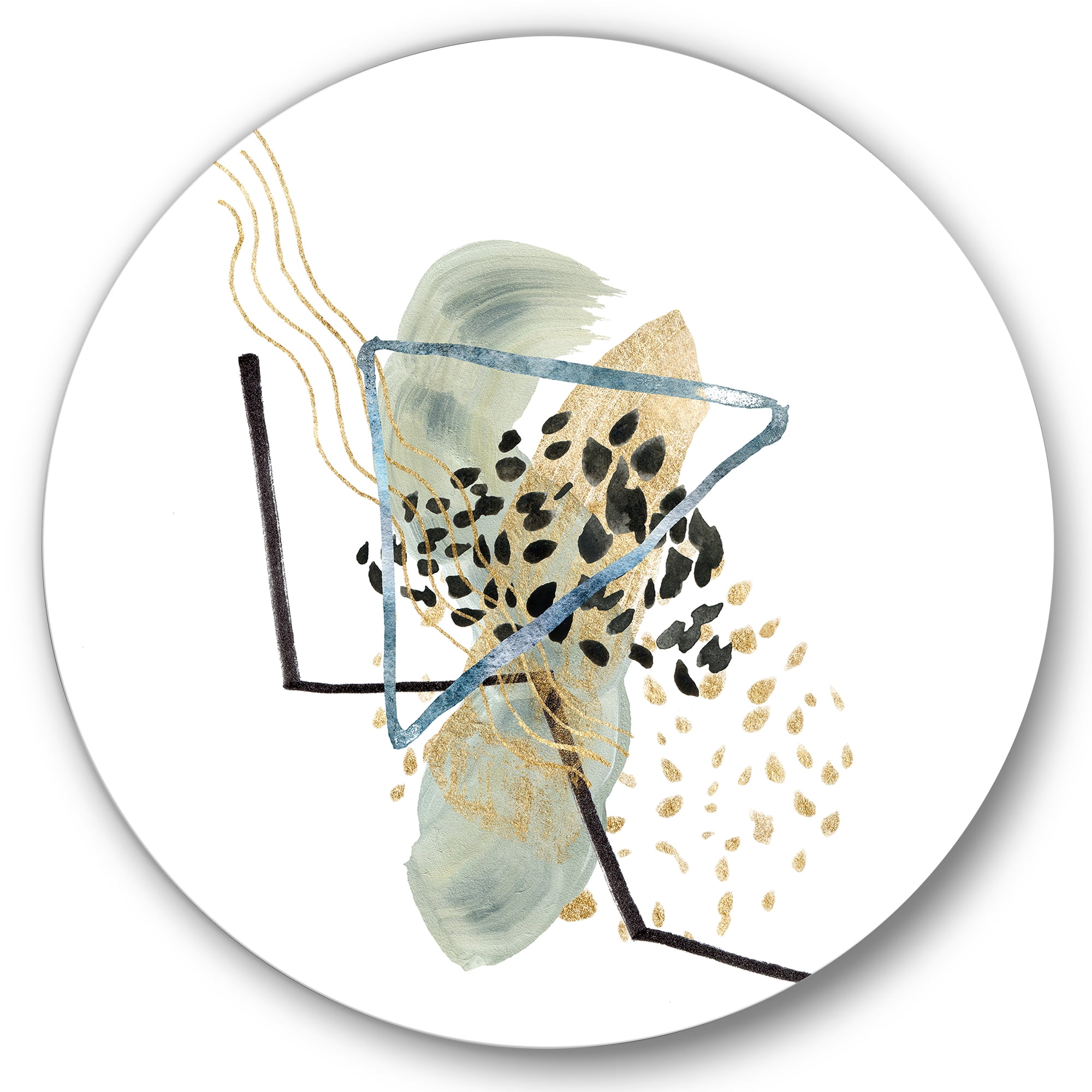 Designart 'Minimalistic Golden Polka Dots and Ink Mountains' Modern Circle Metal Wall Art 29x29 - Disc of 29