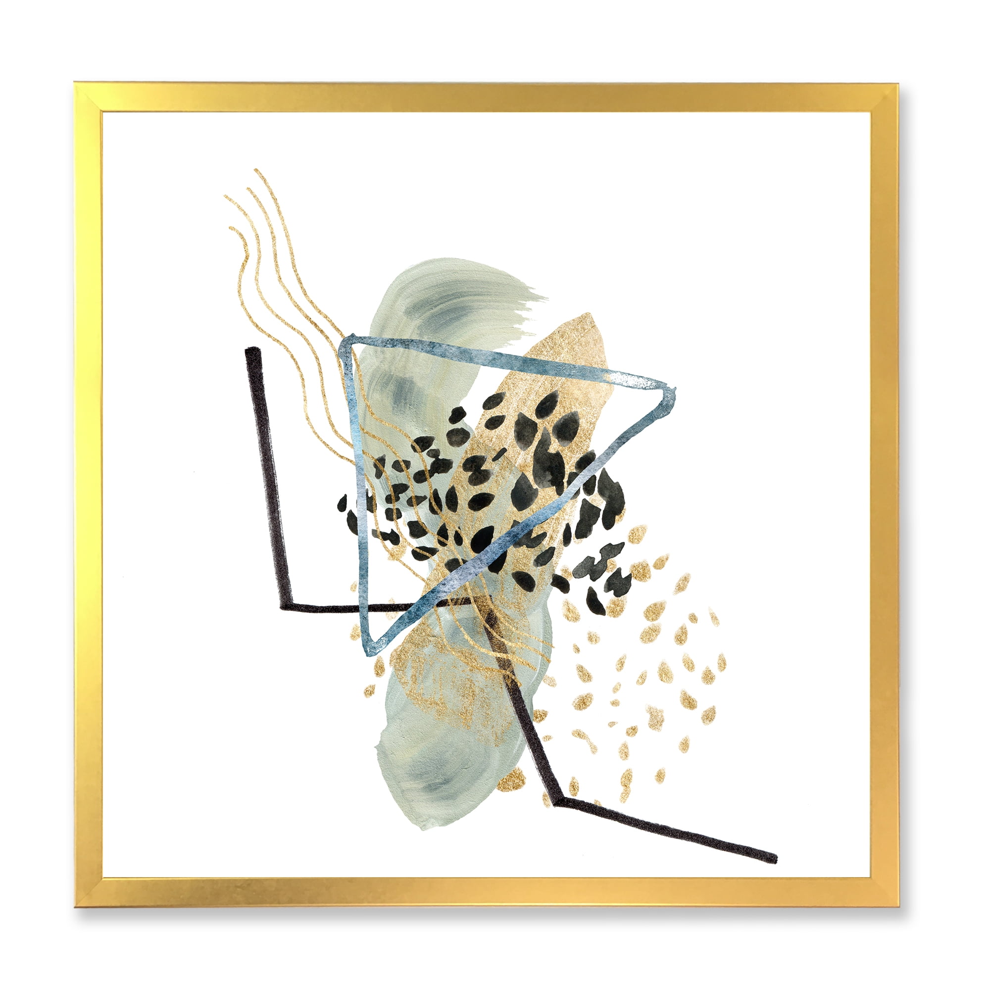 Designart 'Minimalistic Golden Polka Dots and Ink Mountains' Modern Framed Art Print