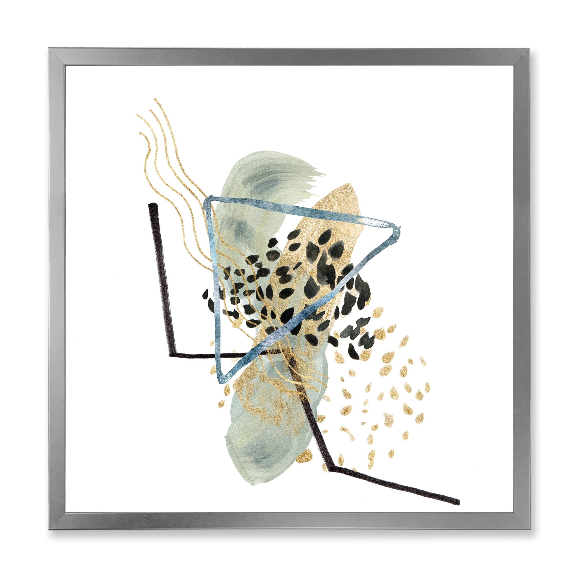 Designart 'Minimalistic Golden Polka Dots and Ink Mountains' Modern Framed Art Print