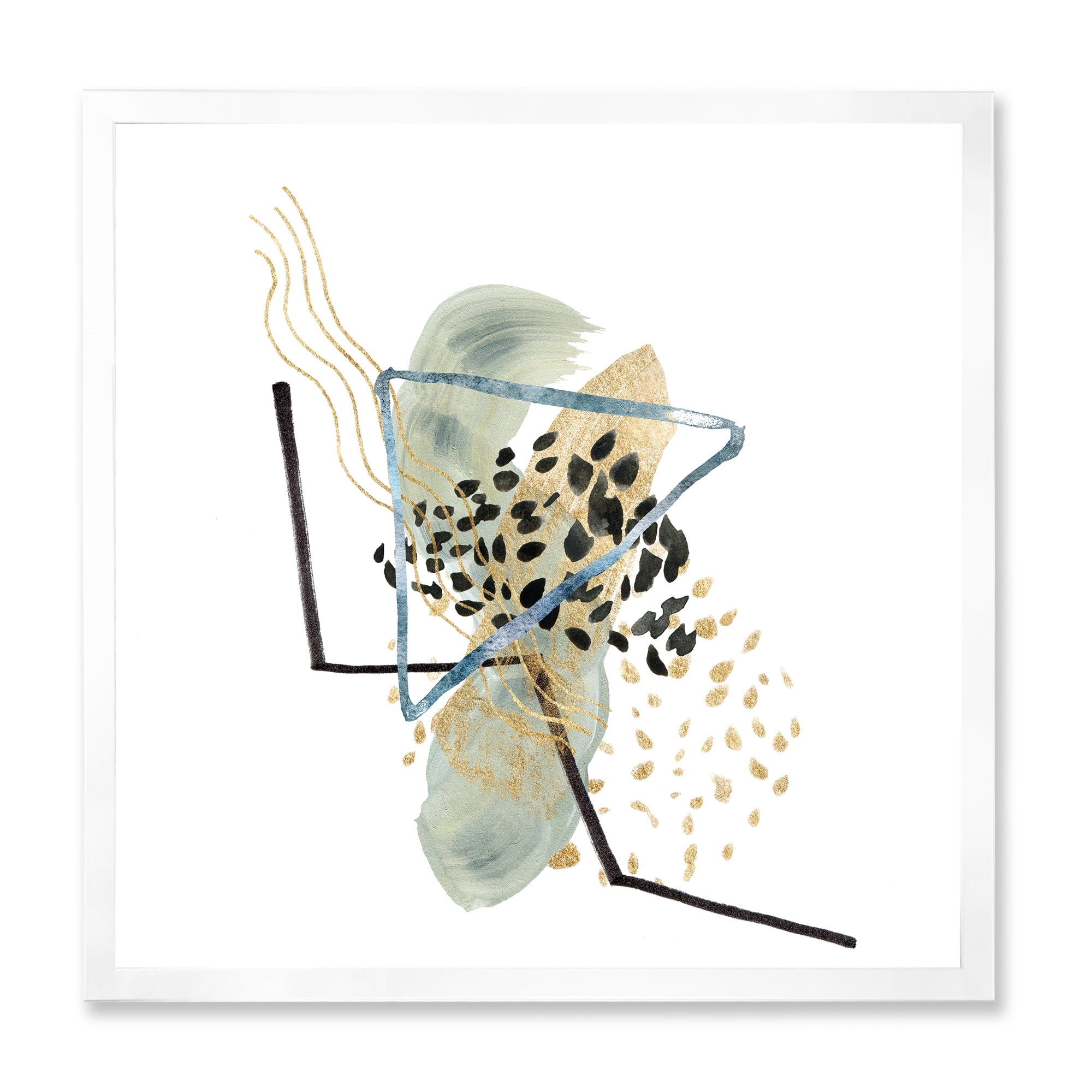 Designart 'Minimalistic Golden Polka Dots and Ink Mountains' Modern Framed Art Print