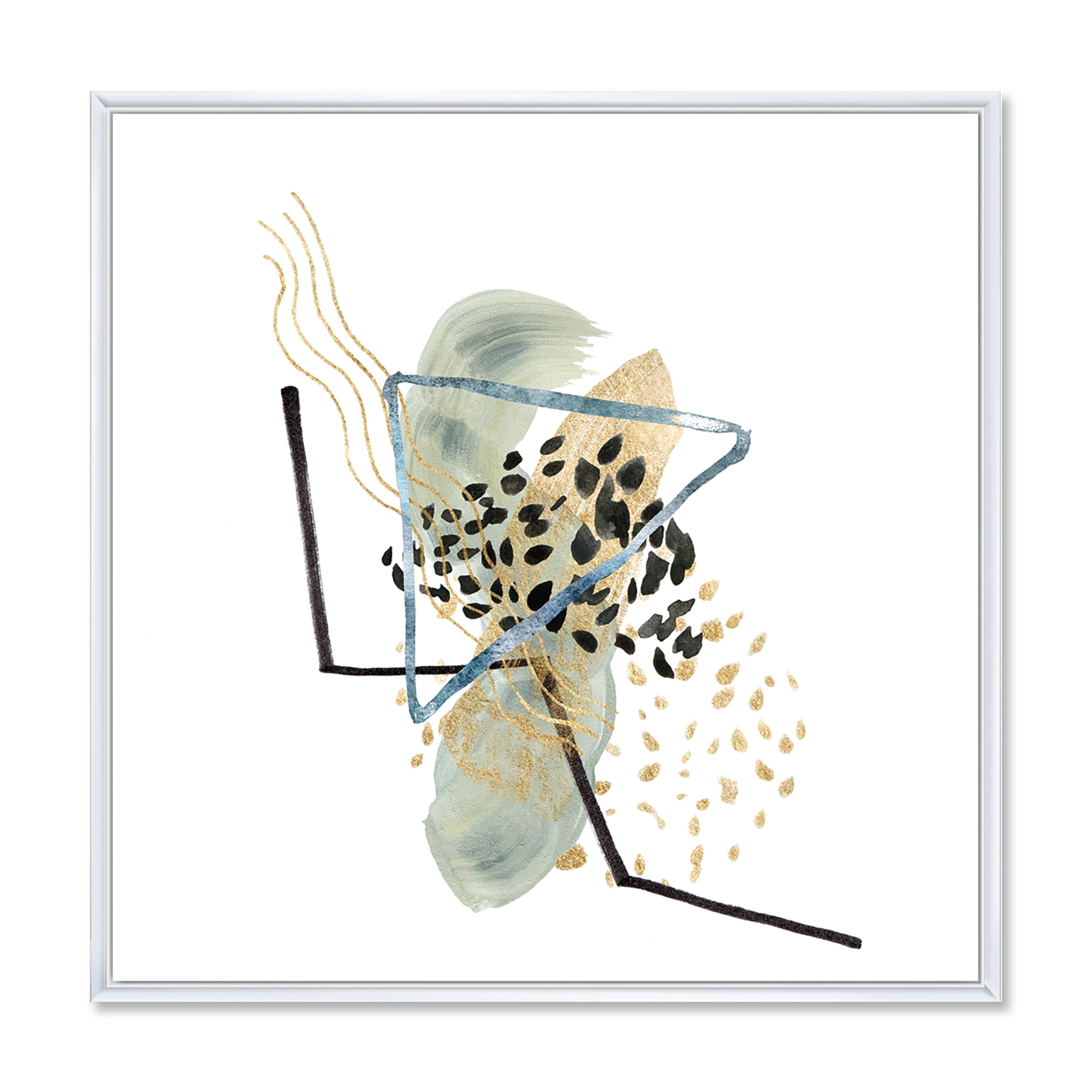 Designart 'Minimalistic Golden Polka Dots and Ink Mountains' Modern Framed Canvas Wall Art Print