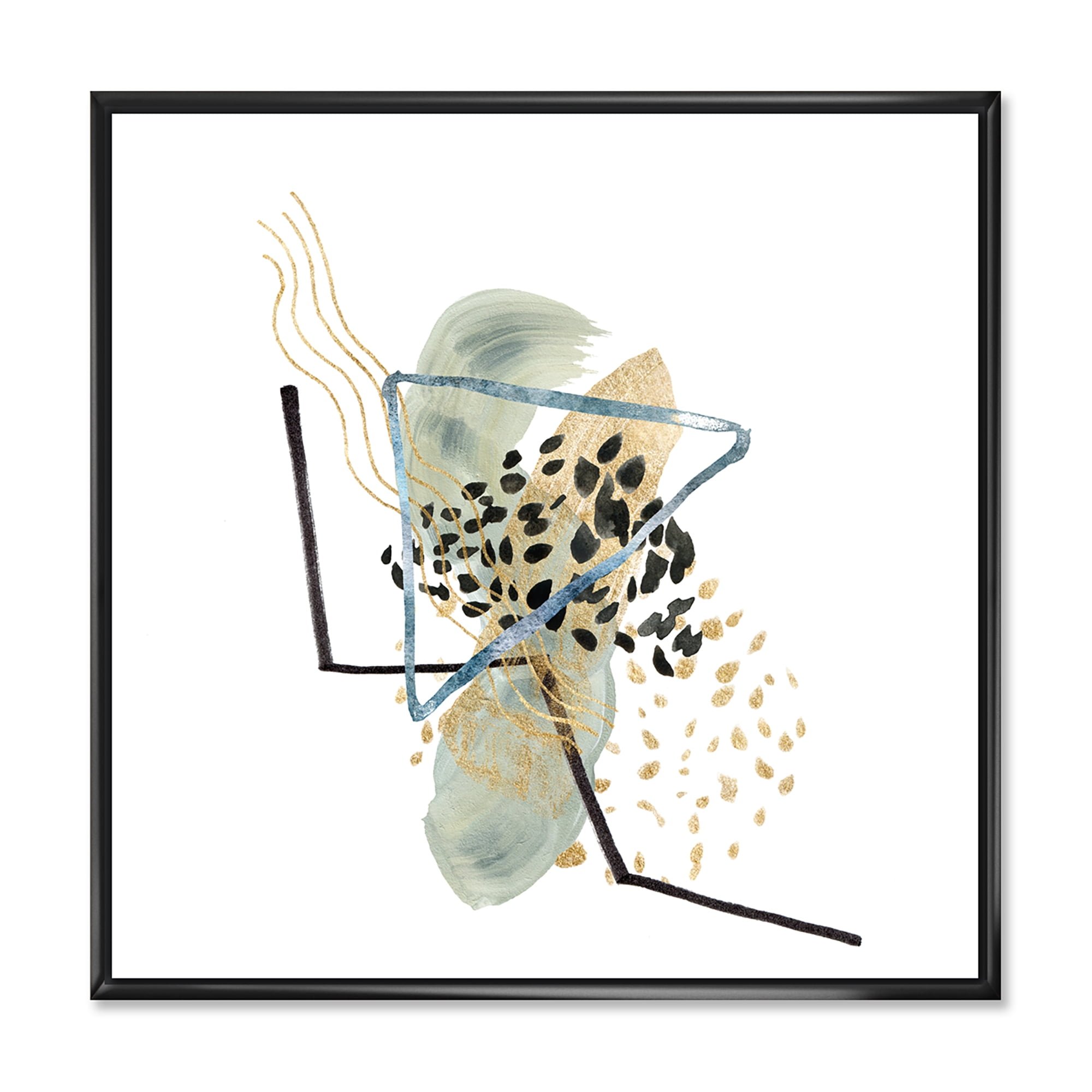 Designart 'Minimalistic Golden Polka Dots and Ink Mountains' Modern Framed Canvas Wall Art Print