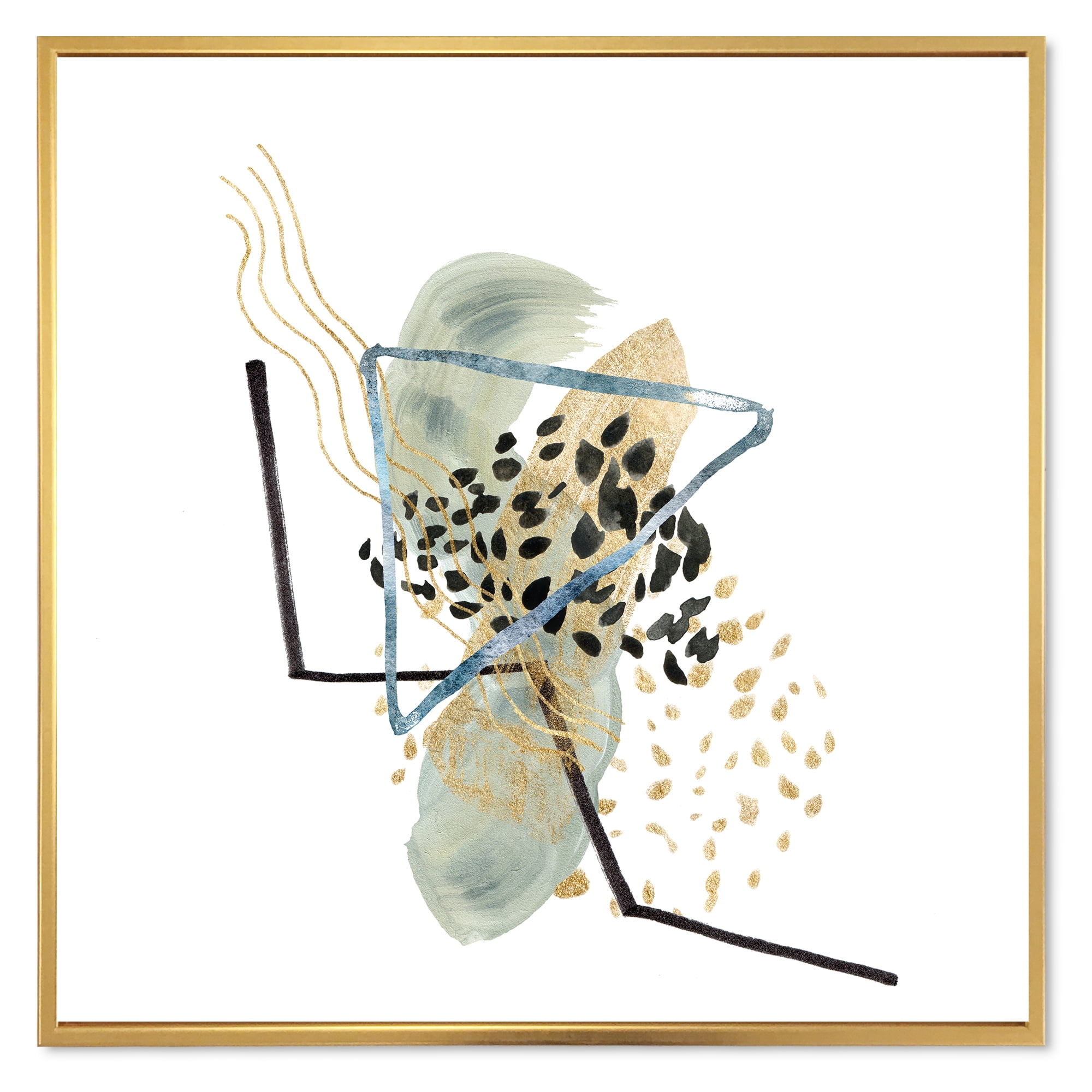Designart 'Minimalistic Golden Polka Dots and Ink Mountains' Modern Framed Canvas Wall Art Print