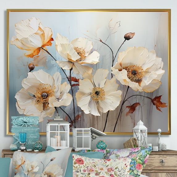 Designart "Minimalistic Grace In Poppy Blossoms V" Poppies Floater Framed Wall Art Prints