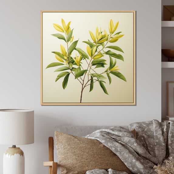 Designart "Minimalistic Green Leaves" Leaves Floater Framed Wall Decor