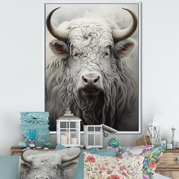 Designart "Minimalistic Grey Yak Art" Yaks Floater Framed Canvas Art Print