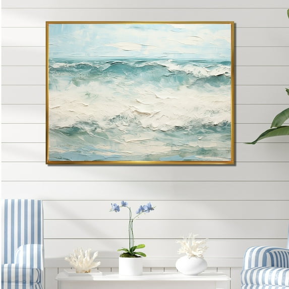 Designart "Minimalistic Horizon Of The Waves I" Coastal Ocean Floater Framed Wall Art Prints