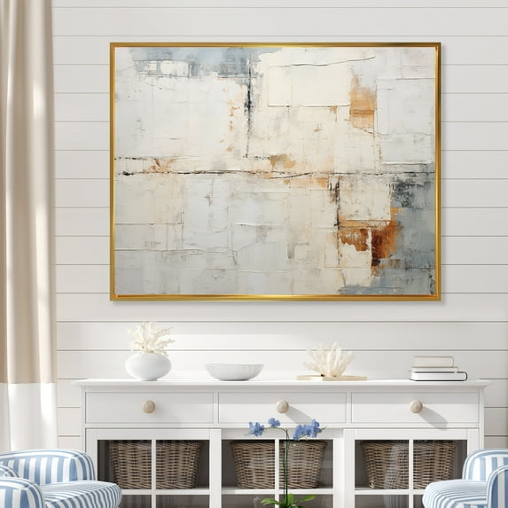 Designart "Minimalistic Horizon With Beige And Gold Waves V" Coastal Minimalism Floater Framed Wall Art Living Room