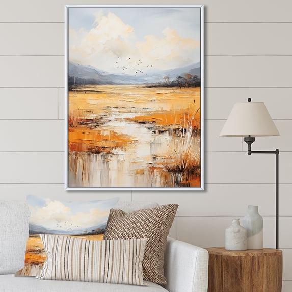 Designart "Minimalistic Infinite Fields Of Prairies" Prairies Floater Framed Wall Art Living Room