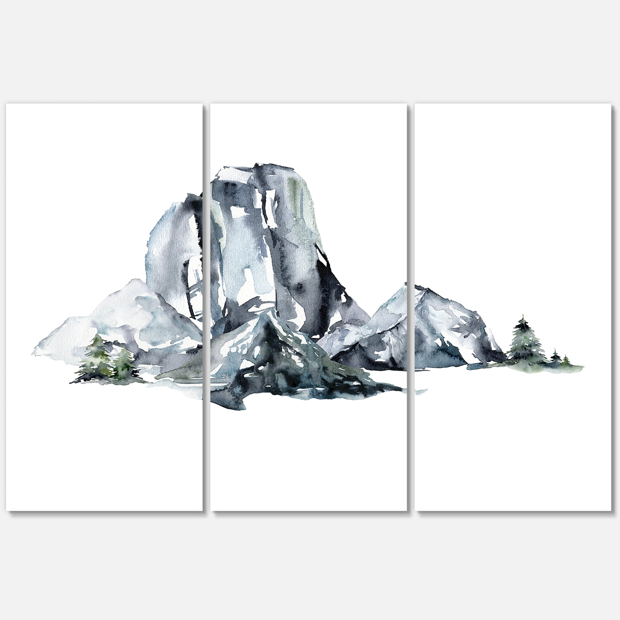 Designart ' Minimalistic Landscape of Forest and Mountains ' Modern Canvas Wall Art Print