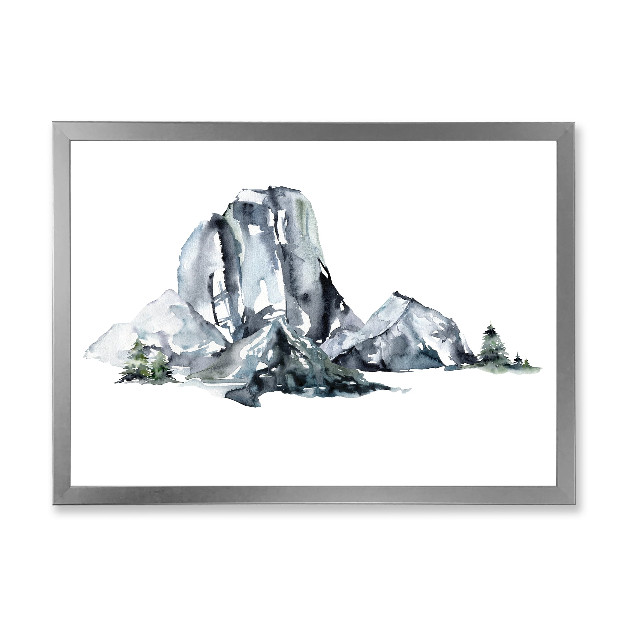Designart 'Minimalistic Landscape of Forest and Mountains' Modern Framed Art Print