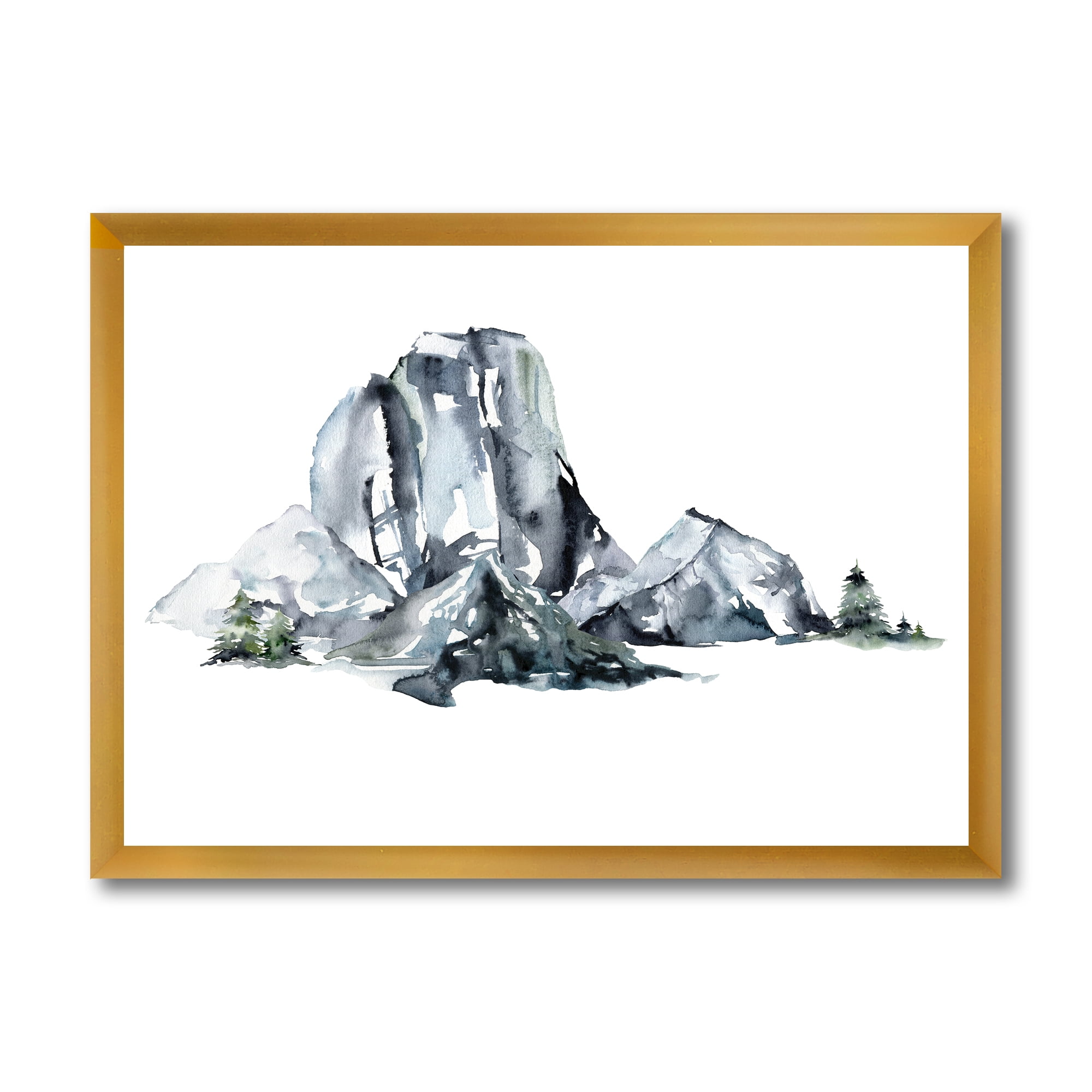 Designart 'Minimalistic Landscape of Forest and Mountains' Modern Framed Art Print